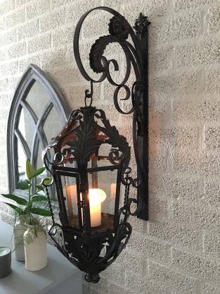 Lantern with wall bracket made of wrought iron, brown-patina, really beautiful!!!